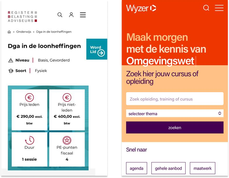 Voorbeeld websites met de cursus koppeling en wordpress integratie