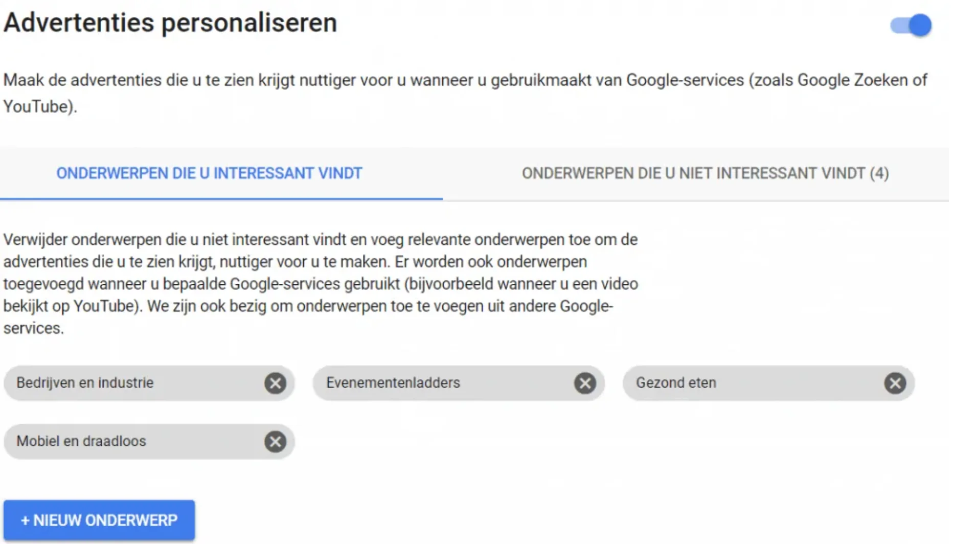 Google instellingen advertenties personaliseren