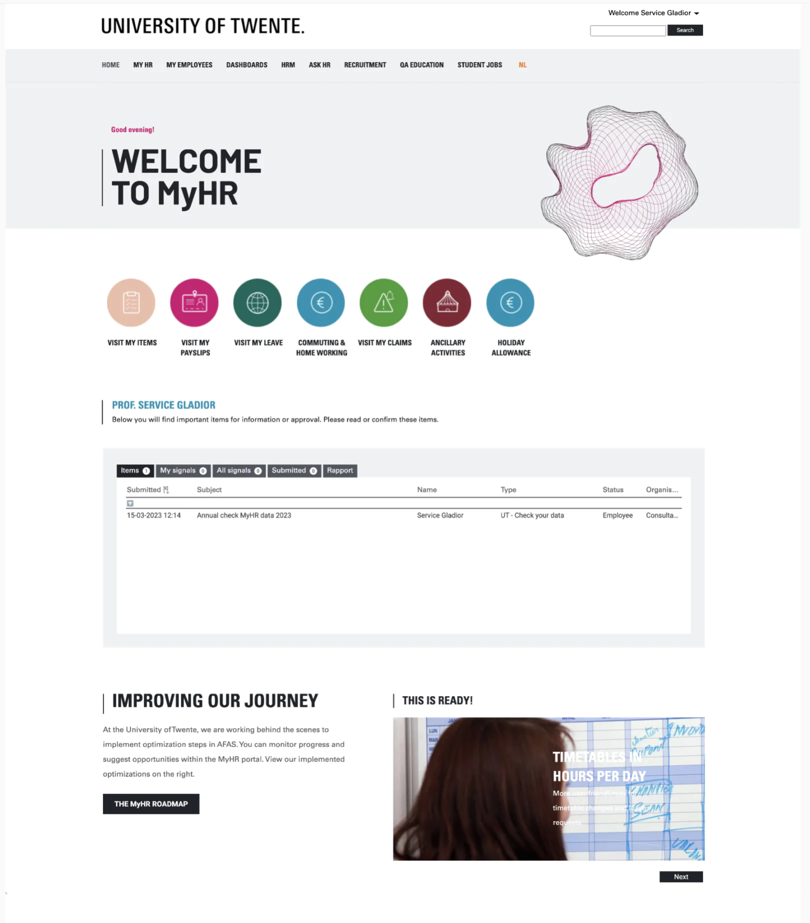 University of Twente Welcome to MyHR pagina