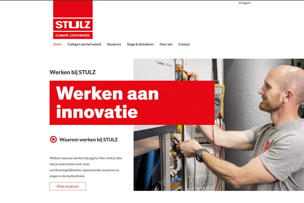 Homepagina van de Stulz werken bij website
