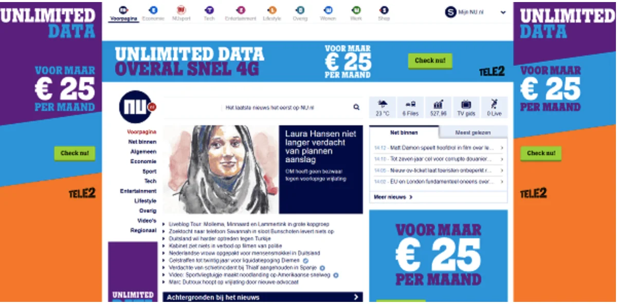 Website met vervelende online advertenties