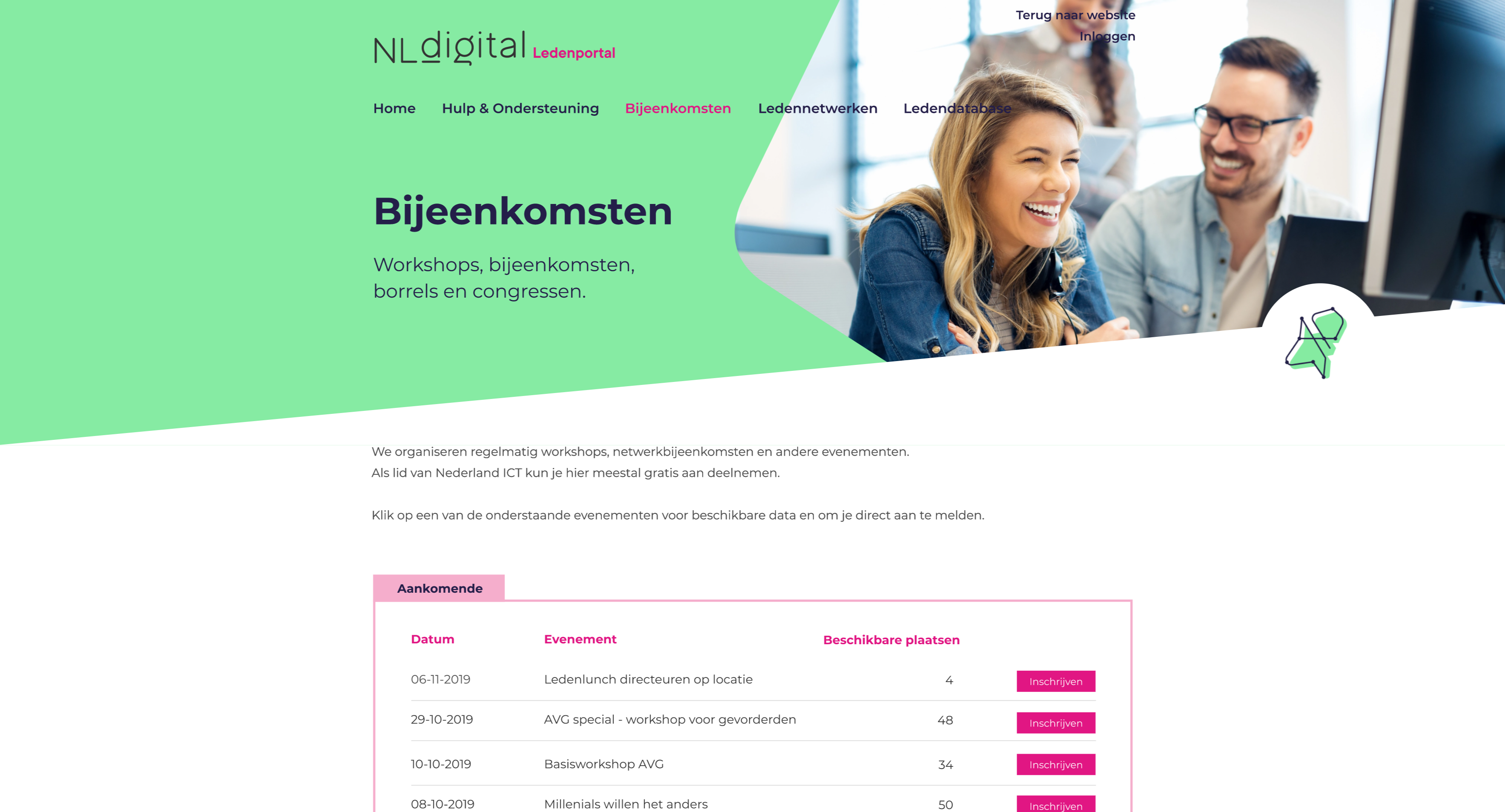 bijeenkomsten pagina ledenportaal nl digital